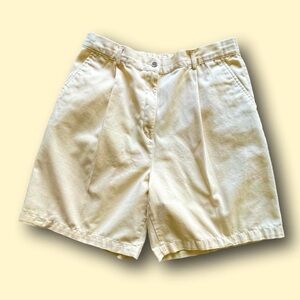 LL Bean pale yellow pleated long shorts